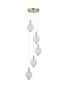 Searchlight® I Luminique LED Полилей, сатениран месинг, метал със стъкло I 5 x LED - 69410-5SB - Цена | LEDs4economy 2
