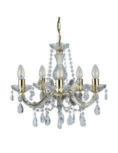 Searchlight® I Пендел Marie Therese - полиран месинг и прозрачен акрил I 5 x E14 - 699-5 - Цена | LEDs4economy 2