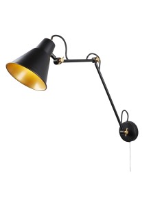 Searchlight® I Аплик Swing Arm - матово черно и златисто метално покритие I 1 x E27 - 7403BK - Цена | LEDs4economy