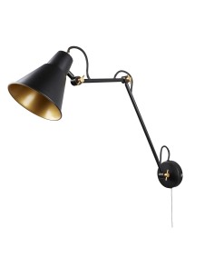 Searchlight® I Аплик Swing Arm - матово черно и златисто метално покритие I 1 x E27 - 7403BK - Цена | LEDs4economy 2