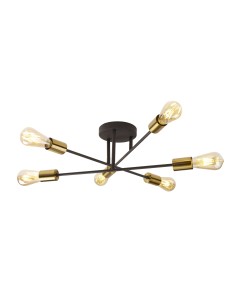 Searchlight® I Плафон Armstrong - черен и сатениран месинг I 6 x E27 - 8046-6BK - Цена | LEDs4economy
