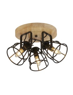 Searchlight® I Плафон Vision - матово черно метално и дървено покритие I 3 x E14 - 81698-3BK - Цена | LEDs4economy