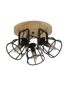 Searchlight® I Плафон Vision - матово черно метално и дървено покритие I 3 x E14 - 81698-3BK - Цена | LEDs4economy 2