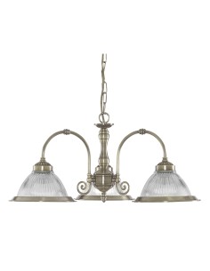 Searchlight® I Пендел American Diner - античен месинг и оребрено стъкло I 3 x E27 - 9343-3 - Цена | LEDs4economy 2