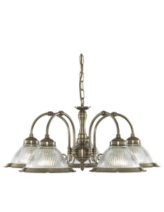 Searchlight® I Пендел American Diner - античен месинг и оребрено стъкло I 5 x E27 - 9345-5 - Цена | LEDs4economy