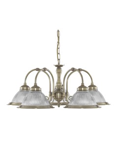 Searchlight® I Пендел American Diner - античен месинг и оребрено стъкло I 5 x E27 - 9345-5 - Цена | LEDs4economy 2