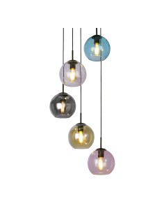 Searchlight® I Пендел Mardi Gras II - черен метал и цветно стъкло I 5 x E27 - 94005-5BK - Цена | LEDs4economy