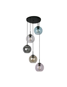 Searchlight® I Пендел Mardi Gras II - черен метал и цветно стъкло I 5 x E27 - 94005-5BK - Цена | LEDs4economy 2