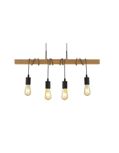 Searchlight® I Пендел Woody - естествено дърво и черен метал I 4 x E27 - 95041-4BR - Цена | LEDs4economy