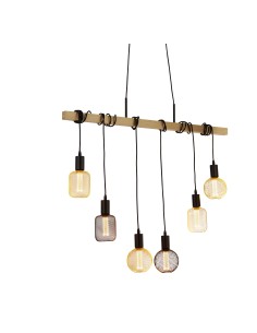 Searchlight® I Пендел Woody - естествено дърво и черен метал I 6 x E27 - 95041-6BR - Цена | LEDs4economy