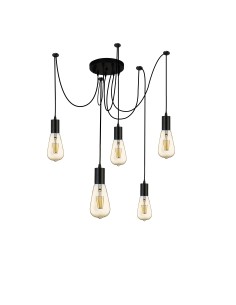 Searchlight® I Пендел Squiggle - черен метал и кабели I 5 x E27 - 9665-5BK - Цена | LEDs4economy