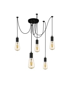 Searchlight® I Пендел Squiggle - черен метал и кабели I 5 x E27 - 9665-5BK - Цена | LEDs4economy 2