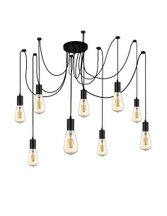 Searchlight® I Пендел Squiggle - черен метал и кабели I 9 x E27 - 9669-9BK - Цена | LEDs4economy
