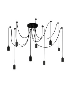 Searchlight® I Пендел Squiggle - черен метал и кабели I 9 x E27 - 9669-9BK - Цена | LEDs4economy 2