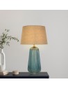 Searchlight® I Настолна лампа Cameo, синьо стъкло с абажур от естествен лен I 1 x E27 - EU44652AZ - 5