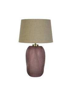 Searchlight® I Настолна лампа Amethyst, розово стъкло с абажур от естествен лен I 1 x E27 - EU44652PI - Цена | LEDs4economy 2