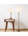 Searchlight® I Настолна лампа Pedestal - античен месинг, стъкло и кремав плат I 1 x E27 - EU5141AB - 5