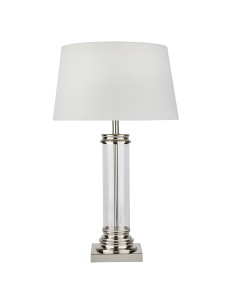 Searchlight® I Настолна лампа Pedestal - сатенено сребристо, стъкло и кремав плат I 1 x E27 - EU5141SS - Цена | LEDs4economy