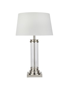 Searchlight® I Настолна лампа Pedestal - сатенено сребристо, стъкло и кремав плат I 1 x E27 - EU5141SS - Цена | LEDs4economy 2
