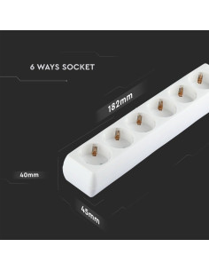 V-TAC 6 Гнезда Разклонител Кабел 1.5м Бял - 8760 - Цена | LEDs4economy 2