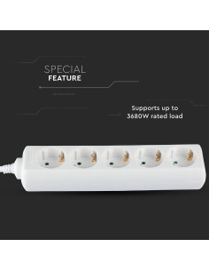 V-TAC 5 Гнезда Разклонител Кабел 3м Бял - 8759 - Цена | LEDs4economy 2