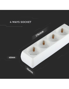 V-TAC 4 Гнезда Разклонител Кабел 3м Бял - 8757 - Цена | LEDs4economy 2